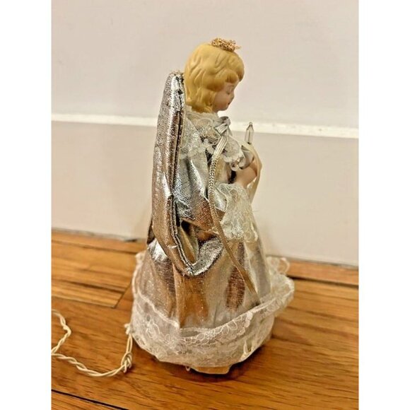 Vintage 10 Light Angel Porcelain Head Silver‎ Dress Christmas Tree Topper 8.5" - Picture 4 of 8